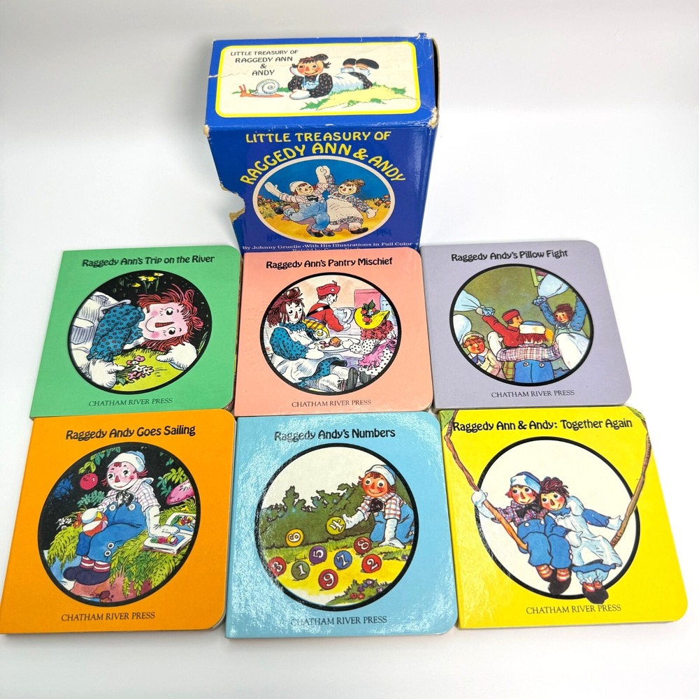 Raggedy Ann & Andy 6-Book Board Set Chatham River‎ Press 1980s Vintage Boxed